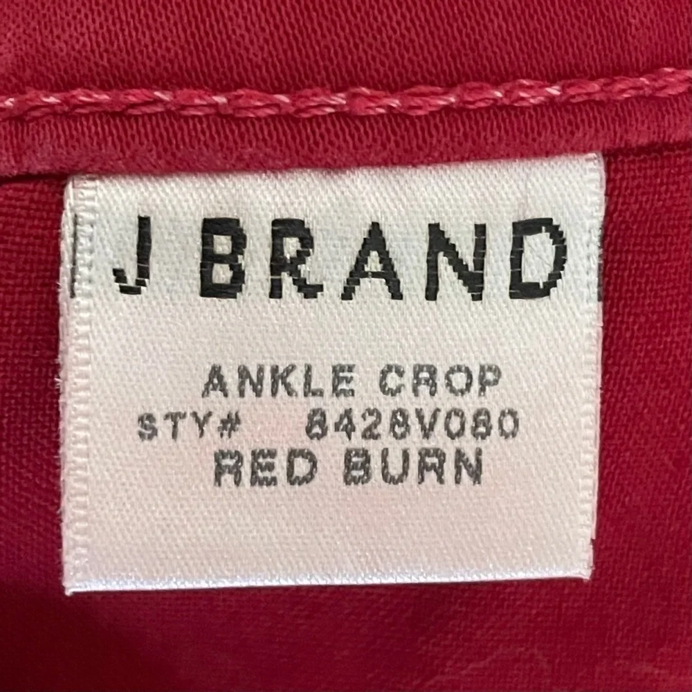 J Brand Revolve Zipper Hem Low Rise Red Classic Ankle Jeans Size 26